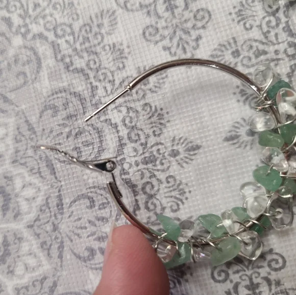 Sterling silver hoop earrings hand made, with natural stones💎 - Picture 4 of 5